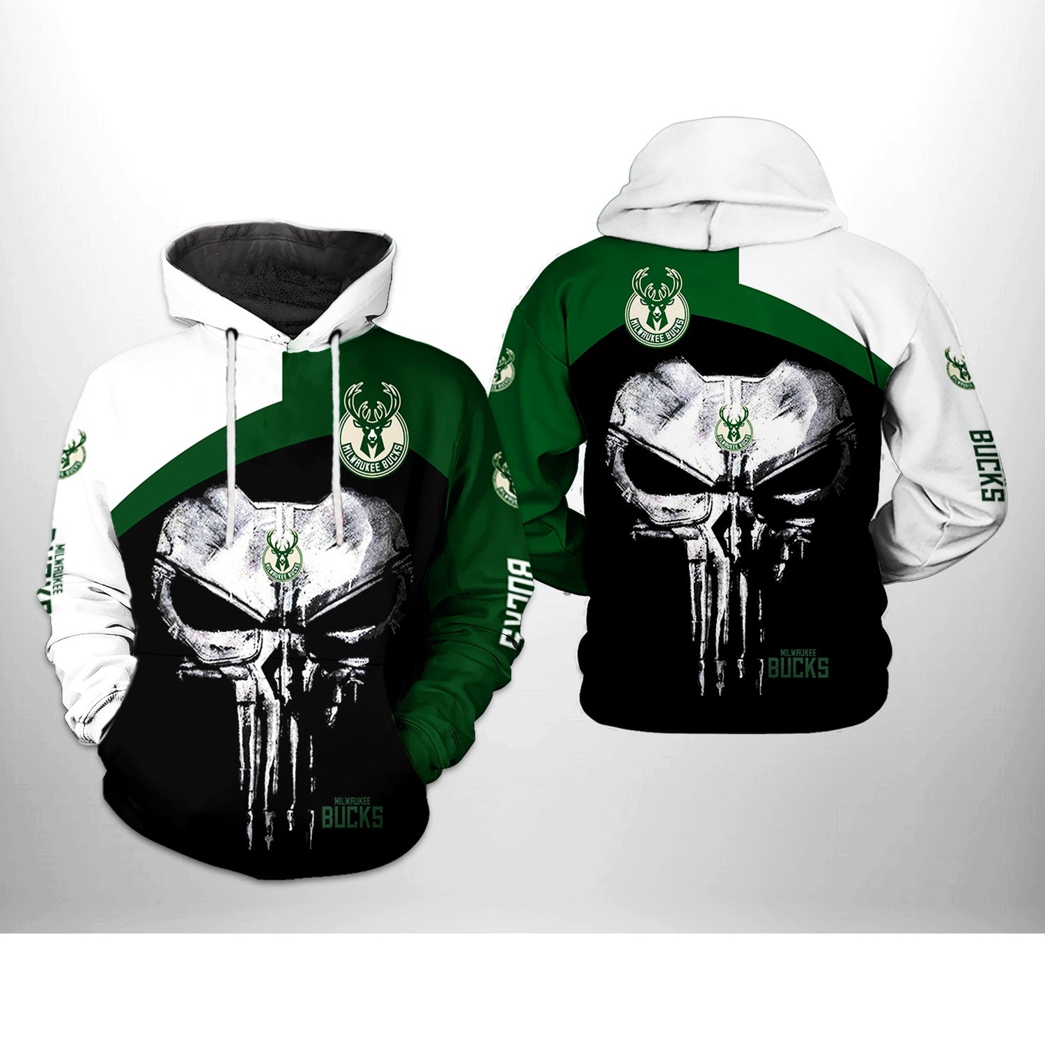 Milwaukee Bucks Skull Punisher Hoodie